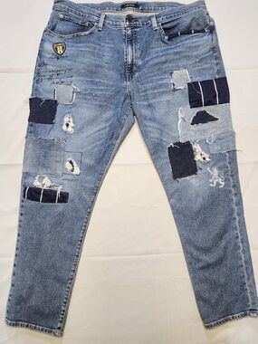 Lauren Ralph Lauren Rare Sz 16 Patchwork Distressed Boyfriend Jeans Blue Denim